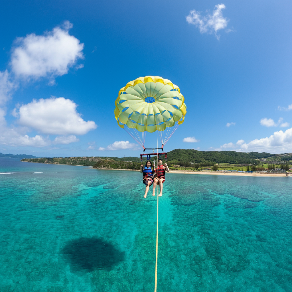 パラセーリングで空から海を満喫！沖縄旅行